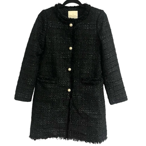 Kate Spade Sparkle Tweed Jacket Coat Pearl Button Size 0 - Picture 6 of 11
